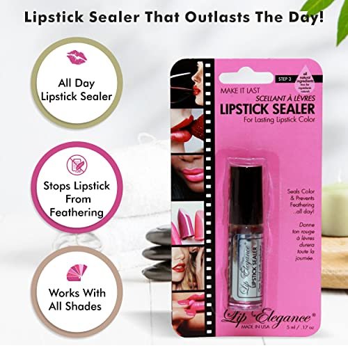 Lip Elegance Lipstick Sealer – Long Lasting Lipstick Sealer with Brush Applicator – Waterproof, Smudge Proof, Oilproof – All Day Liplock Effect 0.17 Fl Oz - görsel 8