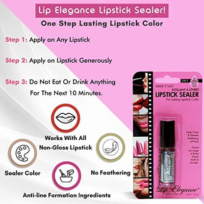 Lip Elegance Lipstick Sealer – Long Lasting Lipstick Sealer with Brush Applicator – Waterproof, Smudge Proof, Oilproof – All Day Liplock Effect 0.17 Fl Oz