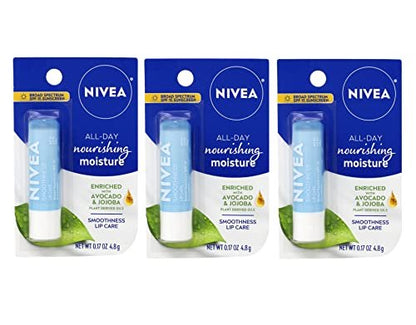 NIVEA Smoothness Lip Care SPF 15, 0.17 oz (Pack of 3) – Moisturizing Lip Balm with Sun Protection