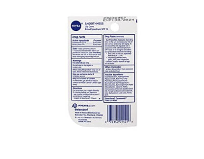 NIVEA Smoothness Lip Care SPF 15, 0.17 oz (Pack of 3) – Moisturizing Lip Balm with Sun Protection
