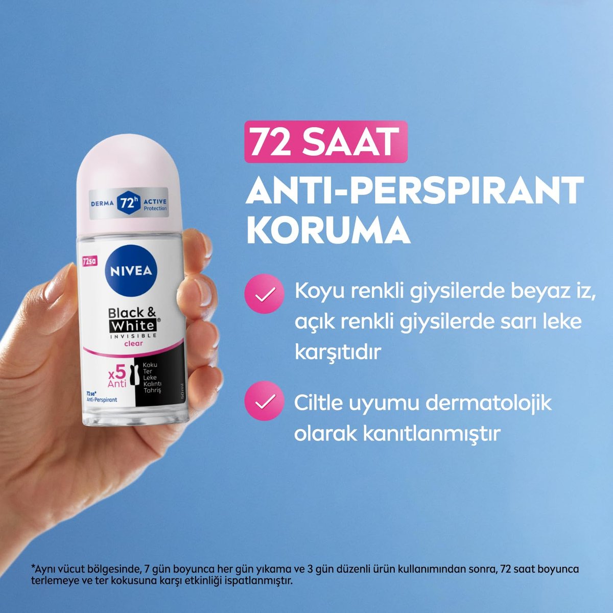 NIVEA Invisible for Black & White Clear Roll-On Anti-Perspirant Deodorant, 50 ml (Pack of 3) Avelisse
