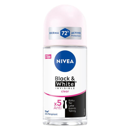 NIVEA Invisible for Black & White Clear Roll-On Anti-Perspirant Deodorant, 50 ml (Pack of 3) Avelisse