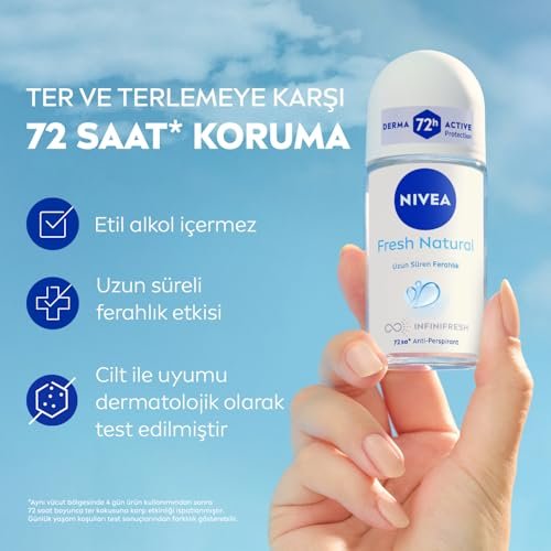 Nivea Fresh Natural Roll-On Deodorant for Women, 1.69 Fl Oz (50ml) - Pack of 3 Avelisse