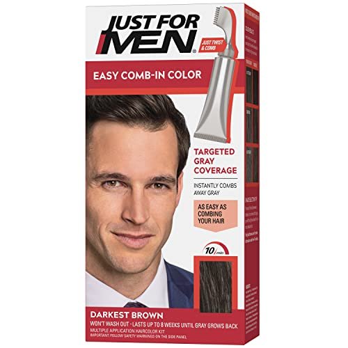 Just For Men Easy Comb-In Color - Darkest Brown A-50, Permanent Gray Hair Coloring for Men with Comb Applicator, No Mix Required - görsel 2