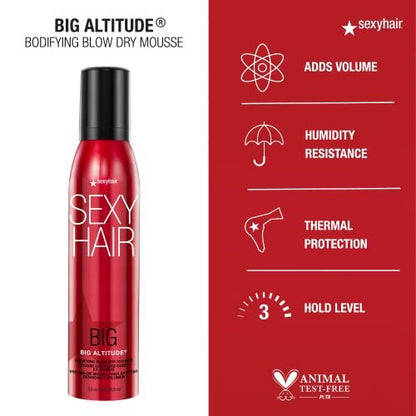 SexyHair Big Altitude Bodifying Blow Dry Mousse – 6.8 oz – Volumizing & Humidity-Resistant Styling Mousse with Thermal Protection