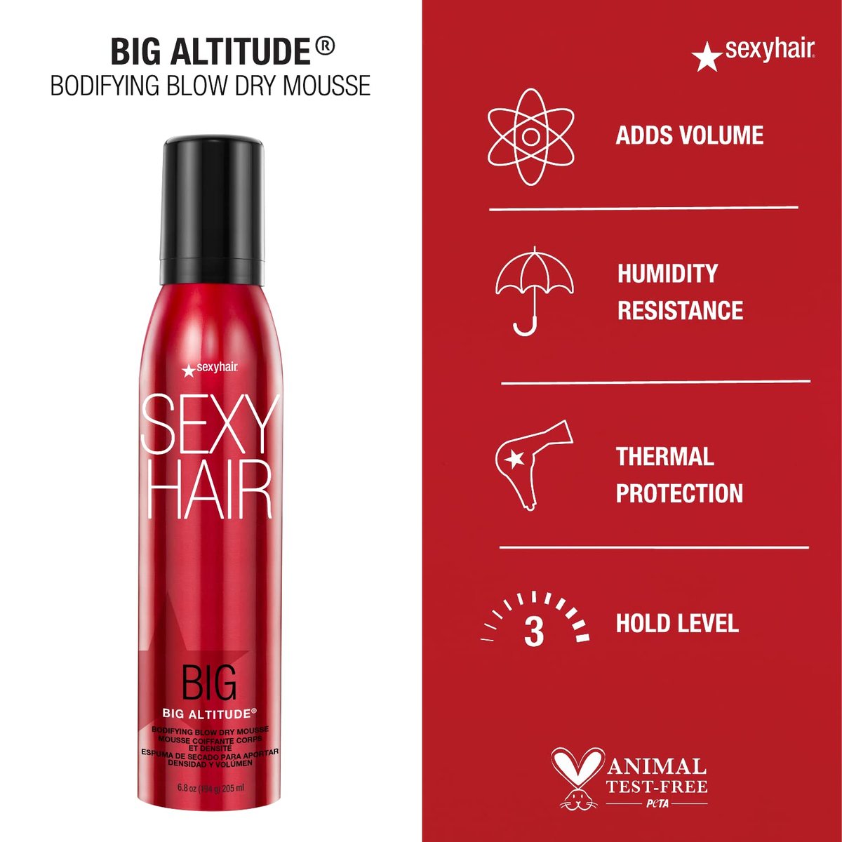 SexyHair Big Altitude Bodifying Blow Dry Mousse – 6.8 oz – Volumizing & Humidity-Resistant Styling Mousse with Thermal Protection - görsel 6