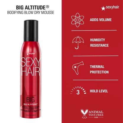 SexyHair Big Altitude Bodifying Blow Dry Mousse – 6.8 oz – Volumizing & Humidity-Resistant Styling Mousse with Thermal Protection