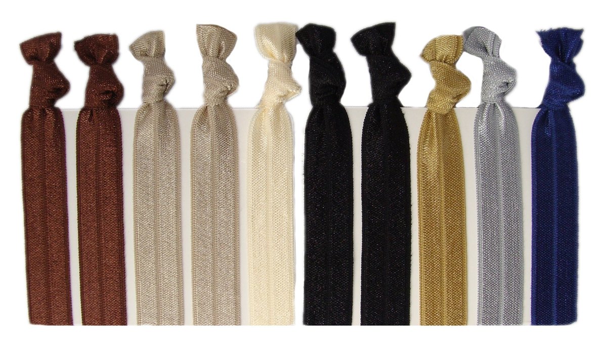 Kenz Laurenz Ribbon Hair Ties - Neutral Tones 10 Pack | Gentle Nylon/Spandex Blend - görsel 1