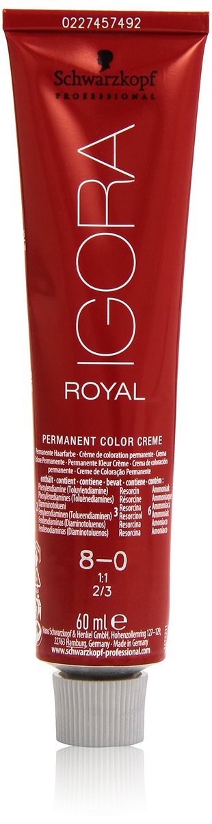 Schwarzkopf IGORA ROYAL 8-0 Light Blonde Natural Permanent Hair Color 60 ml