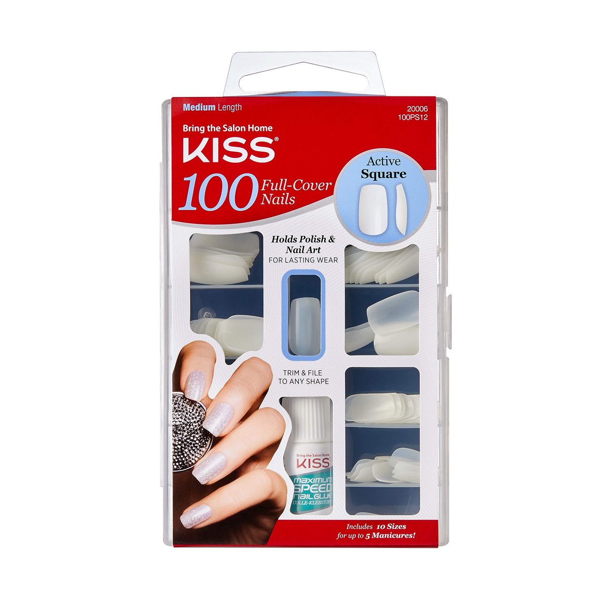 KISS 100 Full Cover Nails Active Square - 2 – Acrylic Material: Made from durable acrylic, these nails are strong, – Image 3