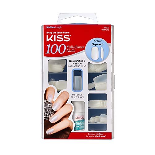KISS 100 Full Cover Nails Active Square - 2 – Easy Application: No need for UV lamps or drills. Simply use your – Image 4