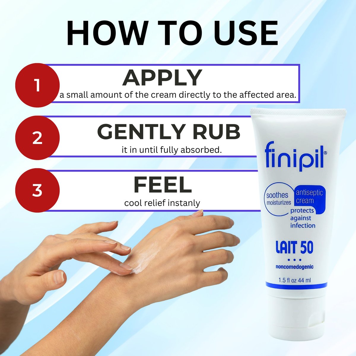 Finipil Lait 50 Antiseptic Cream – Post Hair Removal & Ingrown Hair Treatment, Cools & Soothes Skin, 1.5 oz - görsel 10