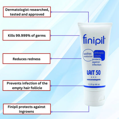 Finipil Lait 50 Antiseptic Cream – Post Hair Removal & Ingrown Hair Treatment, Cools & Soothes Skin, 1.5 oz
