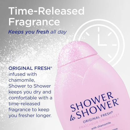 Shower to Shower Original Fresh Body Powder with Chamomile, Talc Free, Sweat Absorbing, Prevents Chafing & Odor, 8 oz (3 Pack) Avelisse