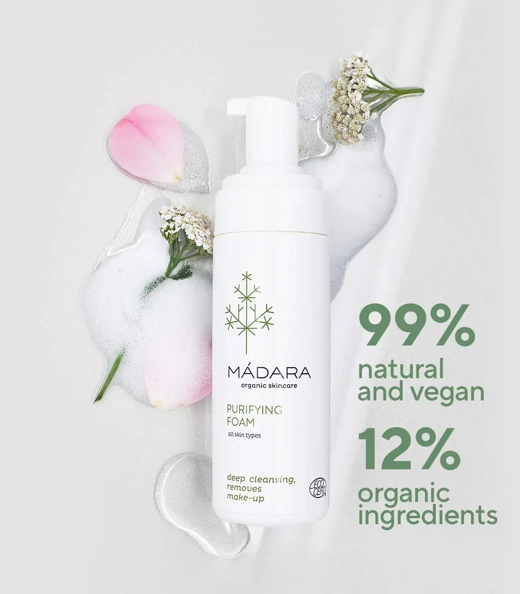 MÁDARA Foam Facial Cleanser 150 ml – Gentle Foaming Face Wash & Makeup Remover with Northern Yarrow & Rose Water, COSMOS Organic Certified, for All Skin Types Avelisse