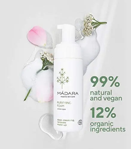 MÁDARA Foam Facial Cleanser 150 ml – Gentle Foaming Face Wash & Makeup Remover with Northern Yarrow & Rose Water, COSMOS Organic Certified, for All Skin Types Avelisse
