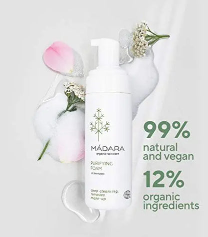 MÁDARA Foam Facial Cleanser 150 ml – Gentle Foaming Face Wash & Makeup Remover with Northern Yarrow & Rose Water, COSMOS Organic Certified, for All Skin Types Avelisse