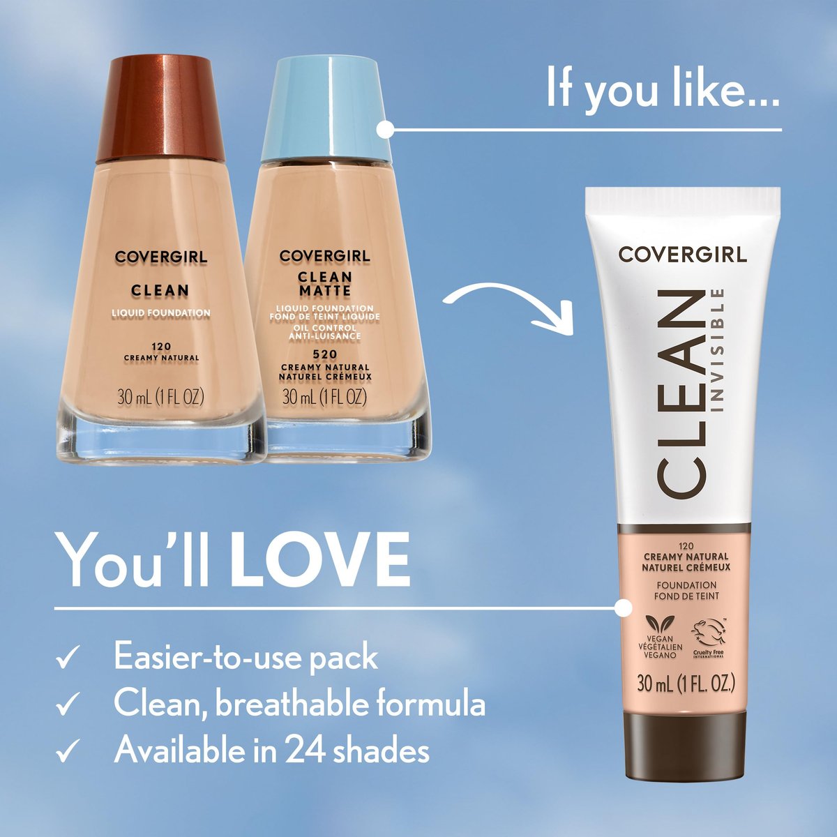 COVERGIRL Clean Matte Liquid Foundation - Classic Ivory, 1 oz - Oil-Free, Shine-Free Finish - görsel 6