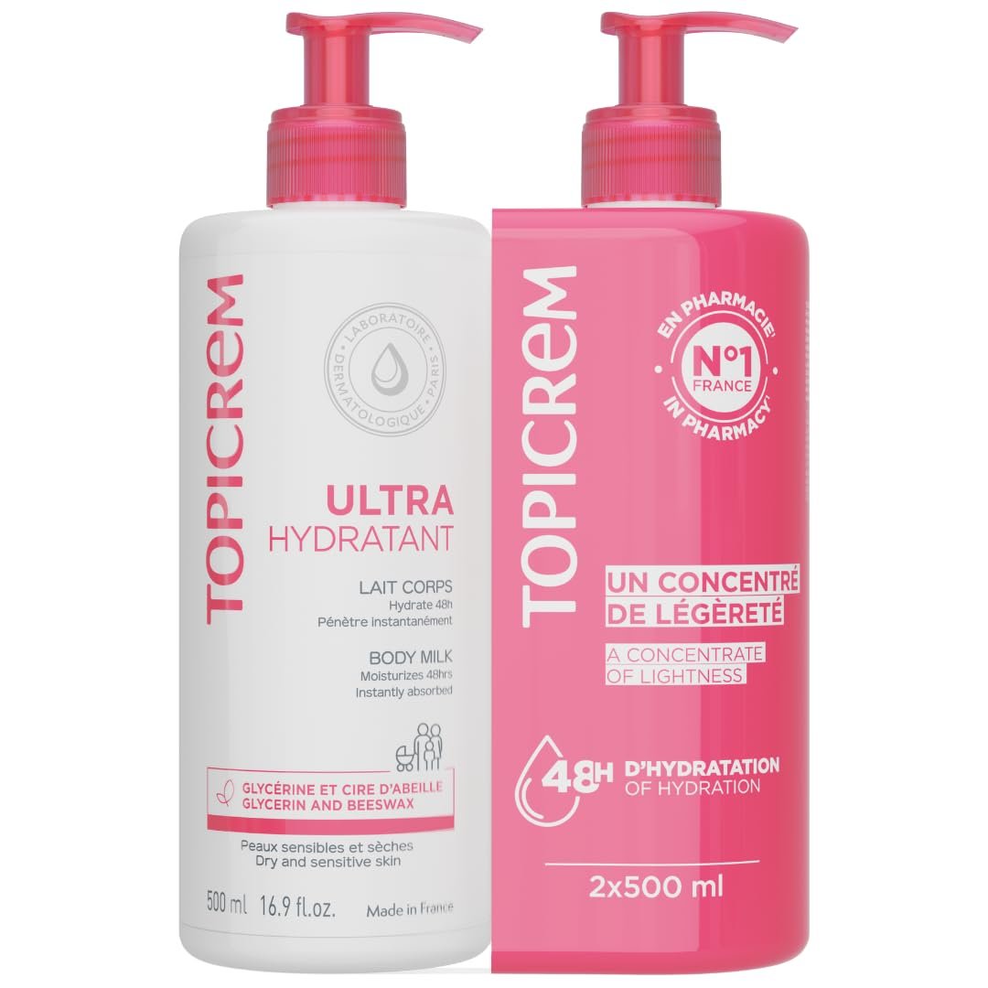 Topicrem Ultra-Moisturizing Body Milk, 2 x 500ml (17 Fl Oz Each) – Intense Hydration for Very Dry Skin Avelisse