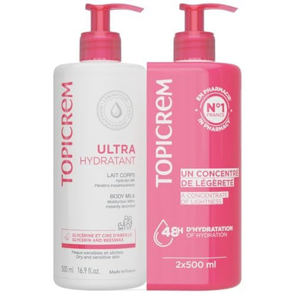 Topicrem Ultra-Moisturizing Body Milk, 2 x 500ml (17 Fl Oz Each) – Intense Hydration for Very Dry Skin Avelisse