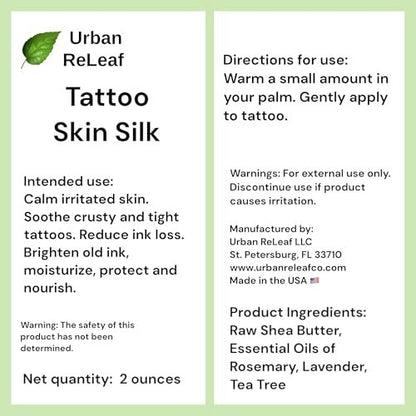 Urban ReLeaf Tattoo Skin Silk - Natural Shea Butter Salve for New & Old Tattoos, Vegan Healing Ointment