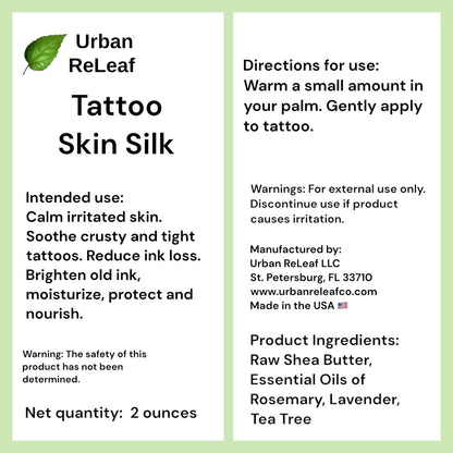 Urban ReLeaf Tattoo Skin Silk - Natural Shea Butter Salve for New & Old Tattoos, Vegan Healing Ointment