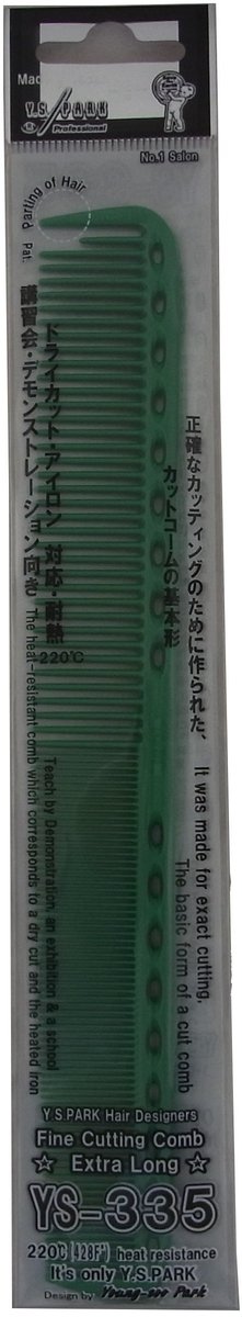 YS Park 335 Fine Cutting Comb (Extra Long) - Green | Professional Hair Comb