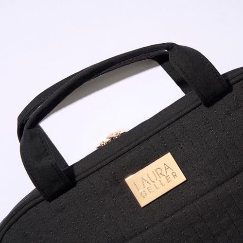 LAURA GELLER NEW YORK Quilted Folding Travel Makeup Bag - Black Hanging Toiletry Organizer, Large Capacity, Easy to Clean Avelisse