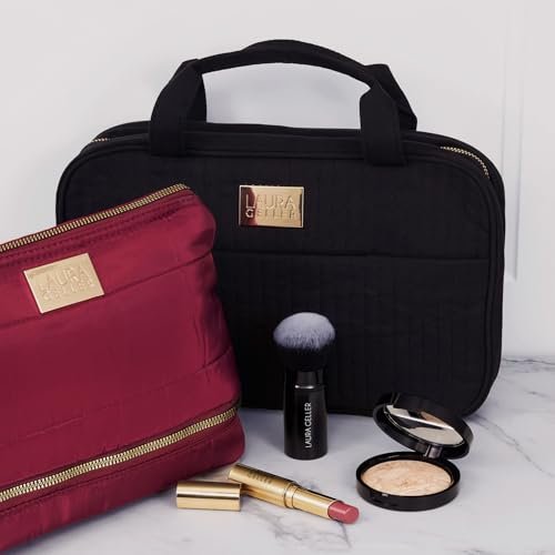 LAURA GELLER NEW YORK Quilted Folding Travel Makeup Bag - Black Hanging Toiletry Organizer, Large Capacity, Easy to Clean Avelisse