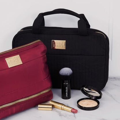 LAURA GELLER NEW YORK Quilted Folding Travel Makeup Bag - Black Hanging Toiletry Organizer, Large Capacity, Easy to Clean Avelisse
