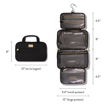 LAURA GELLER NEW YORK Quilted Folding Travel Makeup Bag - Black Hanging Toiletry Organizer, Large Capacity, Easy to Clean Avelisse