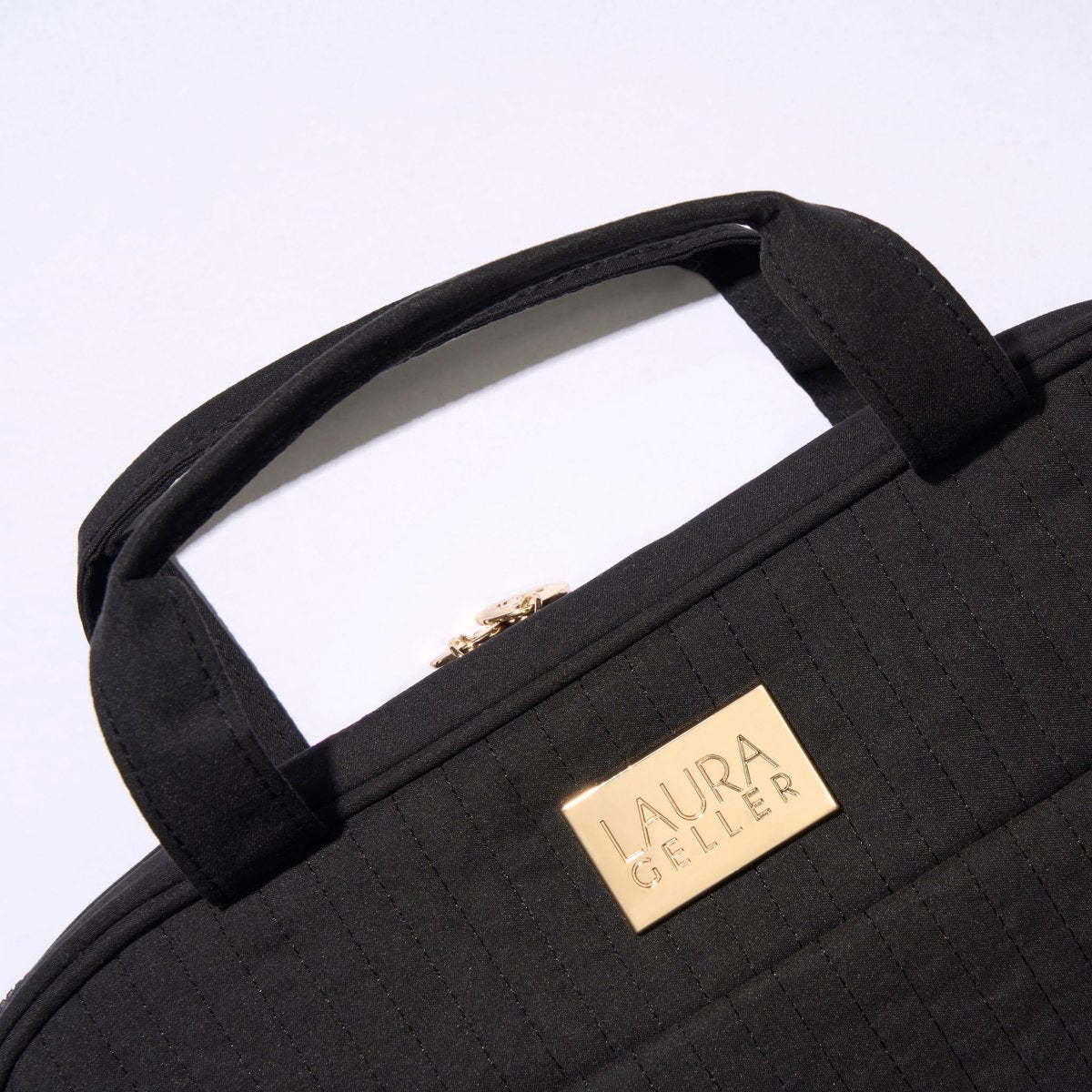 LAURA GELLER NEW YORK Quilted Folding Travel Makeup Bag - Black Hanging Toiletry Organizer, Large Capacity, Easy to Clean Avelisse