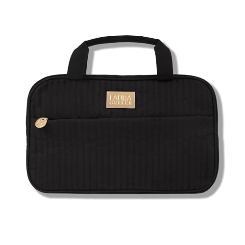 LAURA GELLER NEW YORK Quilted Folding Travel Makeup Bag - Black Hanging Toiletry Organizer, Large Capacity, Easy to Clean Avelisse