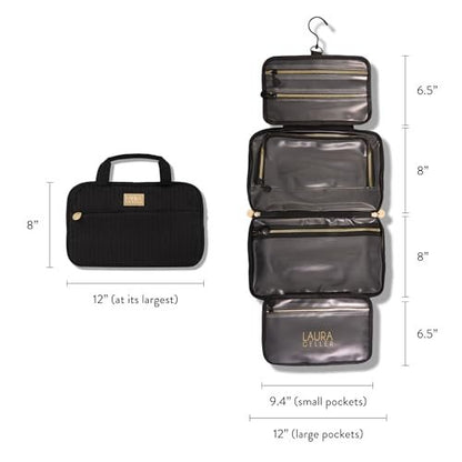 LAURA GELLER NEW YORK Quilted Folding Travel Makeup Bag - Black Hanging Toiletry Organizer, Large Capacity, Easy to Clean Avelisse