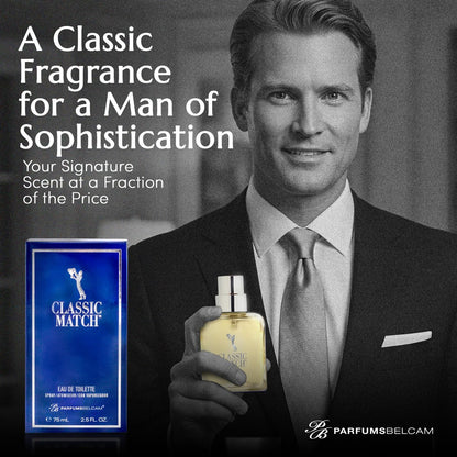PB ParfumsBelcam Blue Classic Match Eau de Toilette Spray for Men – Modern Citrus Fougere Fragrance, 2.54 Fl Oz
