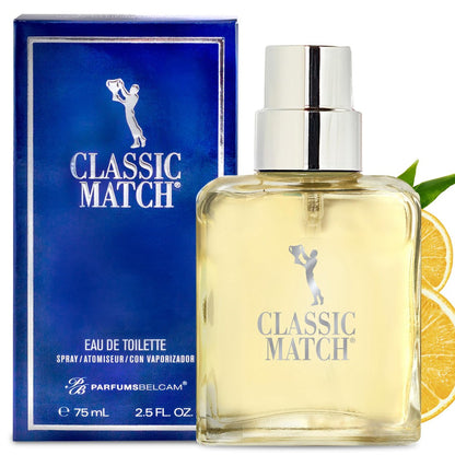 PB ParfumsBelcam Blue Classic Match Eau de Toilette Spray for Men – Modern Citrus Fougere Fragrance, 2.54 Fl Oz