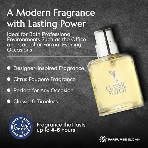 PB ParfumsBelcam Blue Classic Match Eau de Toilette Spray for Men – Modern Citrus Fougere Fragrance, 2.54 Fl Oz - görsel 6