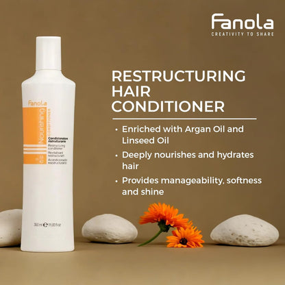 Fanola Restructuring Hair Conditioner – Hydrating & Nourishing Conditioner with Argan and Linseed Oil for Dry, Damaged Hair – Anti-Frizz, Repairing Formula – 33.8 Fl Oz Avelisse