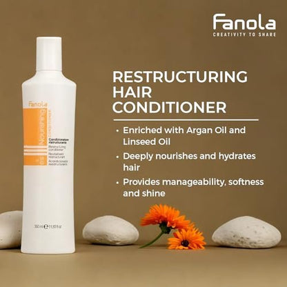 Fanola Restructuring Hair Conditioner – Hydrating & Nourishing Conditioner with Argan and Linseed Oil for Dry, Damaged Hair – Anti-Frizz, Repairing Formula – 33.8 Fl Oz Avelisse