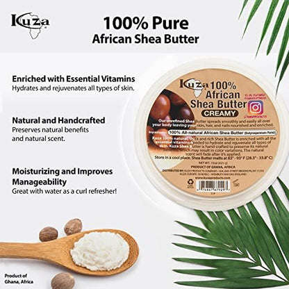 Kuza 100% Pure African Shea Butter with Borututu - White Creamy Moisturizer for Hair, Skin & Nails (15 oz) Avelisse