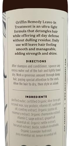 Griffin Remedy Leave-In Conditioner Treatment - Lightweight Moisture Formula to Smooth Frizz and Add Shine For All Hair Types - All Natural, Sulfate Free, Paraben Free, 8 fl oz Avelisse