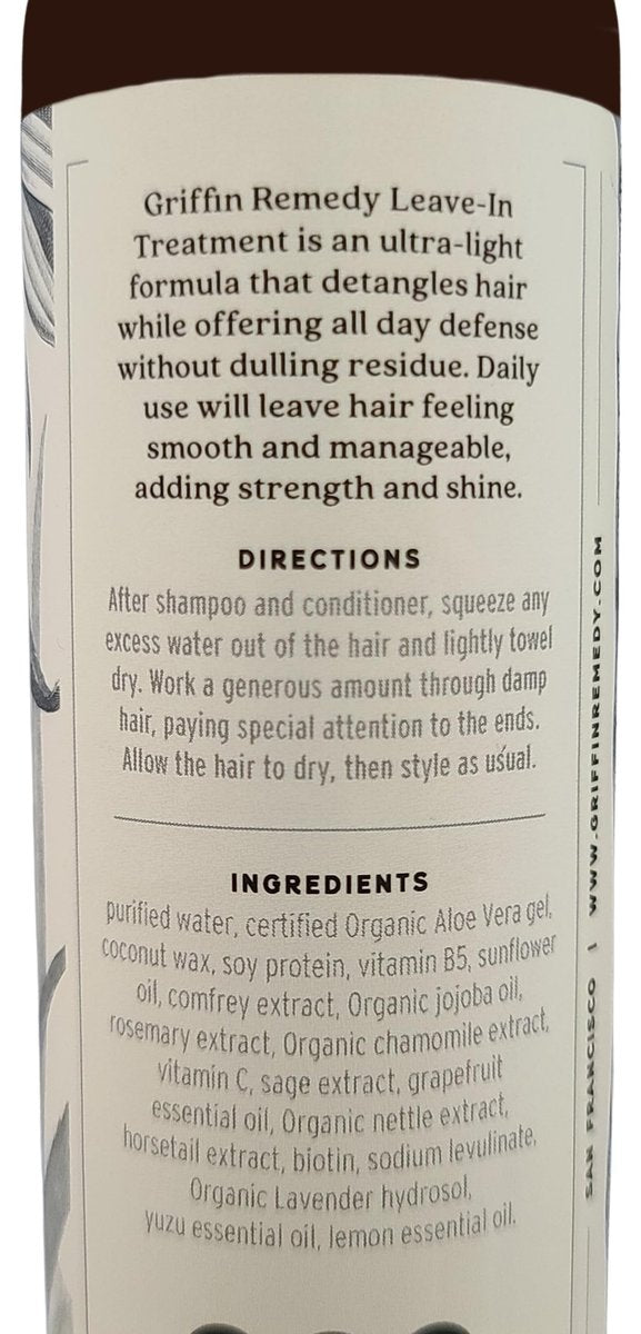 Griffin Remedy Leave-In Conditioner Treatment - Lightweight Moisture Formula to Smooth Frizz and Add Shine For All Hair Types - All Natural, Sulfate Free, Paraben Free, 8 fl oz Avelisse