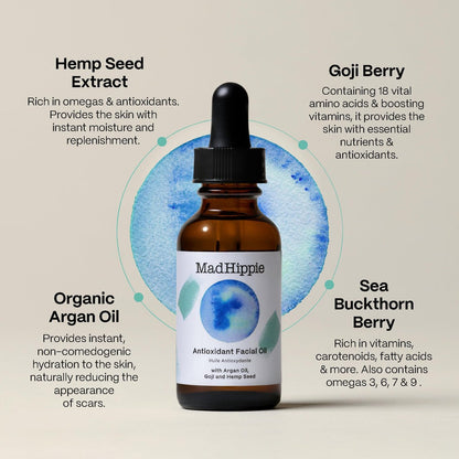 Mad Hippie Antioxidant Facial Oil 1.02 oz - Hydrating Face Oil with Organic Argan Oil & Vitamin C for Women & Men Avelisse