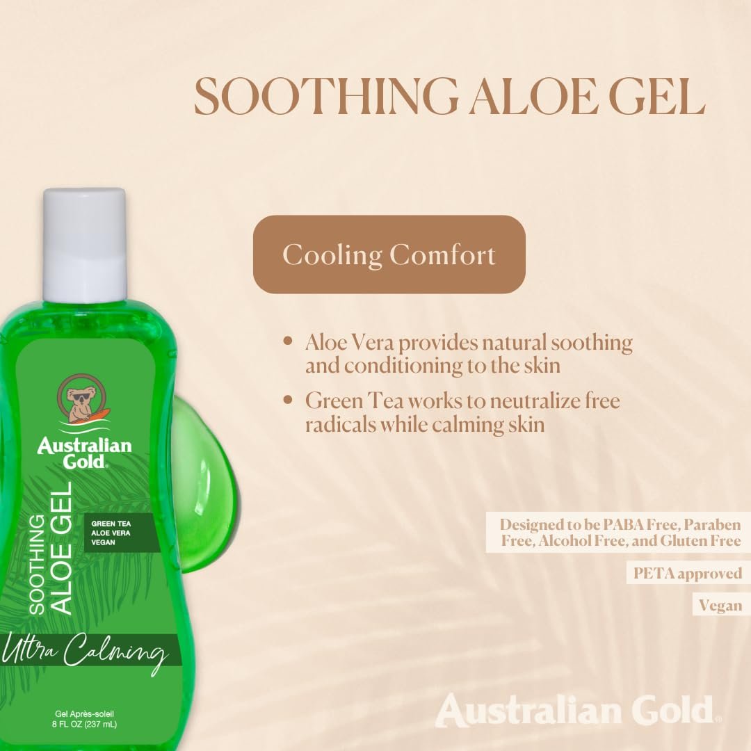 Australian Gold Soothing Aloe Vera After Sun Gel - Relieves Sunburn Pain and Hot Itchy Skin, 8 oz - görsel 3