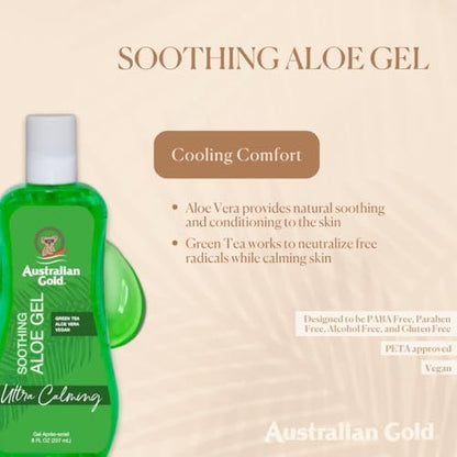 Australian Gold Soothing Aloe Vera After Sun Gel - Relieves Sunburn Pain and Hot Itchy Skin, 8 oz