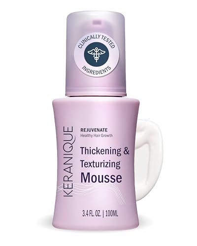 Keranique Volumizing Hair Mousse for Women – Lightweight Thickening & Anti-Frizz Foam – Long-Lasting Hold for Fine, Straight, Wavy & Curly Hair – Non-Sticky, Non-Greasy – 3.4 Fl Oz Avelisse
