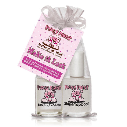 Piggy Paint Make It Last Basecoat + Shine Topcoat Set - Non-Toxic, Water-Based Nail Polish for Kids
