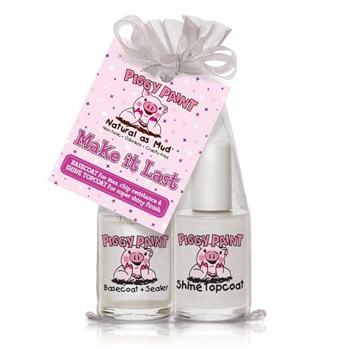 Piggy Paint Make It Last Basecoat + Shine Topcoat Set - Non-Toxic, Water-Based Nail Polish for Kids - görsel 1