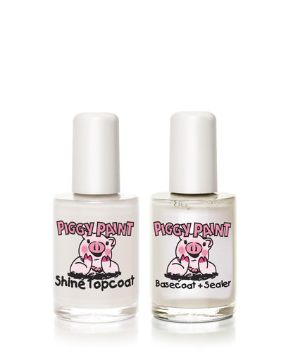 Piggy Paint Make It Last Basecoat + Shine Topcoat Set - Non-Toxic, Water-Based Nail Polish for Kids