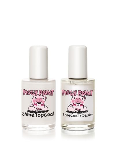 Piggy Paint Make It Last Basecoat + Shine Topcoat Set - Non-Toxic, Water-Based Nail Polish for Kids